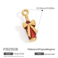 Golden stainless steel bow charm with red enamel detail and hanging ring, 15.93mm size - Red Bow Bottle (PJ92950B)