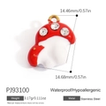 Pendentif champignon en émail rouge avec détails blancs et zircone sur acier inoxydable - Style Champignon Strass Rouge (PJ93100)