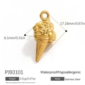 Pendentif cornet de glace en acier inoxydable doré 18 carats et finition étanche - Style Cornet de Glace Doré (PJ93101)