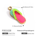 Flip-flop style stainless steel pendant with pink and green enamel oil drip detail - Three-color Flip-flop Pendant (PJ93102B)