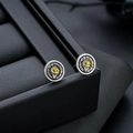 Vintage silver and gold Eye of Providence stud earrings with mystical engravings - Antique Silver