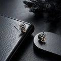 Vintage neo-Chinese monster beast stud earrings in retro black silver and gold finish - Antique Silver