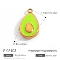 Pendentif avocat en acier inoxydable avec émail vert et noyau doré pour bijoux - Style Avocat Vert (PJ93103)