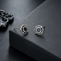 Silver octagonal star stud earrings with blue gemstone and S925 engraved stamp - Blue