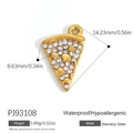 Pendentif pizza en acier inoxydable doré avec zircons et détails de cœur poli - Style Strass Tranche de Pizza Dorée (PJ93108)
