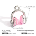 Pink enamel and gold plated stainless steel headphone pendant charm for DIY jewelry making - Pink Headphone (PJ92086C)