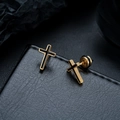 Boucles d'oreilles croix gothique dorées avec émail noir pour hommes et femmes - Couleur Or (Croix Noire)