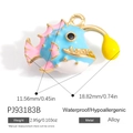Sky blue alloy anglerfish ocean pendant charm with pink fins and 18K gold plating - Blue Anglerfish Style (PJ93183B)