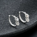 Men's silver hoop earring featuring a braided rope texture and round clear zircon stone - White Rhinestone