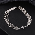 Bracelet double couche en acier titane pour homme avec plaque et pendentif étoile - Bracelet double rang étoile 17 cm (S013-A) / 17cm