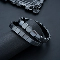 Minimalist square black hematite beaded bracelets set with high gloss finish for men - Glossy Black Bracelet Two-Piece Set (S528-A+B)