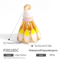 Alloy badminton shuttlecock pendant with white enamel and yellow heart detail - Yellow Heart Badminton Style (PJ93185C)