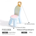 Mini macaron blue alloy chair pendant charm with pink cushion and gold loop for DIY - Sky Blue Chair Style (PJ93186B)