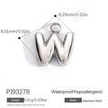 Polished silver stainless steel letter W puffy balloon pendant for DIY necklace - Letter W (PJ92493ST)
