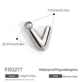 Polished silver stainless steel letter V pendant with waterproof and hypoallergenic properties - Letter V (PJ92493SS)