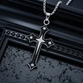 Collier croix étoile vintage pour homme avec émail noir et strass sur chaîne carrée - Croix Noir et Blanc (L844-A)
