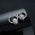 Créoles en argent vintage avec pendentif rose spirale et finition noire antique - Clip d'Oreille Fileté (X907-A)