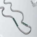 Silver woven titanium steel necklace with rectangular deep green gemstones for men - Emerald Green Zirconia Necklace (L232-A)