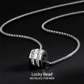 Collier pour homme en acier titane avec pendentif cylindrique serti de strass fins - Style Perle de Chance Argent / Argent