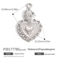 Pendaglio a cuore in acciaio inossidabile argento impermeabile con cornice traforata - Sacro Cuore Traforato (PJ91777BS) / Piccolo