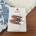 Detail of leopard print heart hair clips with rhinestones on a white display card - Rhinestone Heart Coffee Seamless Clip