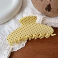 Minimalist cream yellow hair claw clip with brown polka dots on elegant lace background - Cream Yellow with Polka Dot