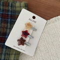 Star-shaped hair clip set with Tender slogan and polka dots on decorative card - Brown Polka Dot Star Clear Side Clip
