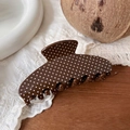 Polka dot brown hair claw clip in acetate resin for elegant ponytail hairstyles - Chocolate with White Polka Dot
