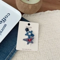 Star-shaped hair clip set with blue polka dots and plaid fabric on decorative card - Blue Bow Star Woven Side Clip