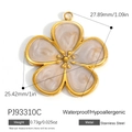 Golden flower pendant with pink enamel and marble texture for DIY jewelry crafts - Pink Marble Flower (PJ93310C)