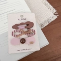 Three-piece retro hair clip set with blue stripes and cute ribbon on display card - Pink Velvet Bow Semi-Circle