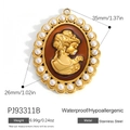 Vintage style cameo pendant with white pearls and golden woman profile on stainless steel - Brown Pearl Portrait (PJ93311B)