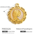 Vintage 18k gold plated stainless steel portrait pendant with baroque pattern and pearl - Gold Cutout Portrait (PJ93312A)