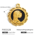 Golden stainless steel Virgin Mary pendant with black enamel finish 24.93mm - Black Enamel Portrait (PJ93312B)