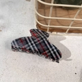 Classic checkered hair claw clip in red and black plaid pattern for women styling - Black Base Red White Plaid Stripe