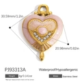 Vintage heart pendant in 18k gold plated stainless steel with pink enamel inlay - Pink Rhinestone Heart (PJ93313A)
