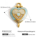 Waterproof stainless steel heart pendant in gold and light blue marble finish - Light Blue Marble Rhinestone Heart (PJ93313C)
