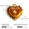 Vintage heart pendant with amber enamel and gold flower detail, 22.5mm stainless steel - Brown Flower Heart (PJ93315B)
