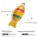 Waterproof gold stainless steel fish pendant with red, yellow, and green enamel stripes - Multi-Color Striped Fish (PJ93316A)