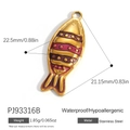 Fish-shaped 18k gold plated stainless steel pendant with red and purple enamel detail - Red-Purple Striped Fish (PJ93316B)