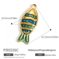 Blue enamel fish pendant in stainless steel for DIY jewelry, 22.5mm size - Blue-Green Striped Fish (PJ93316C)