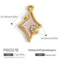 Golden stainless steel celestial pendant with pink star and crescent moon detail - Pink Star Moon Burst (PJ93317B)