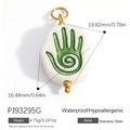 Artistic palm-shaped ceramic pendant with green swirl design and gold stainless steel ring - Green Hand (PJ93295G)