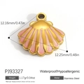 Pink enamel and gold-plated stainless steel scallop shell pendant for DIY jewelry - Shell Shape Pink (PJ93327)