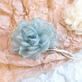 Elegant light blue organza flower hair clip with metallic twist barrette for summer styling - Sea Green