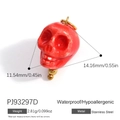 Red enamel skull pendant in stainless steel with gold beads and hanging loop - Red Skull (PJ93297D)