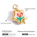 Star-shaped stainless steel pendant with white ceramic finish and tulip floral pattern - Star Tulip (PJ93300A)