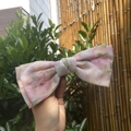 Pink floral bow hair clip with vintage rose pattern in soft chiffon fabric - Bow Spring Clip / Pink