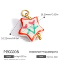 Star-shaped ceramic pendant with pink heart and green leaves on stainless steel base - Star Pink Heart (PJ93300B)