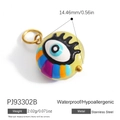 Rainbow striped evil eye pendant in stainless steel with a gold-tone hanging ring - Round Evil Eye (PJ93302B)